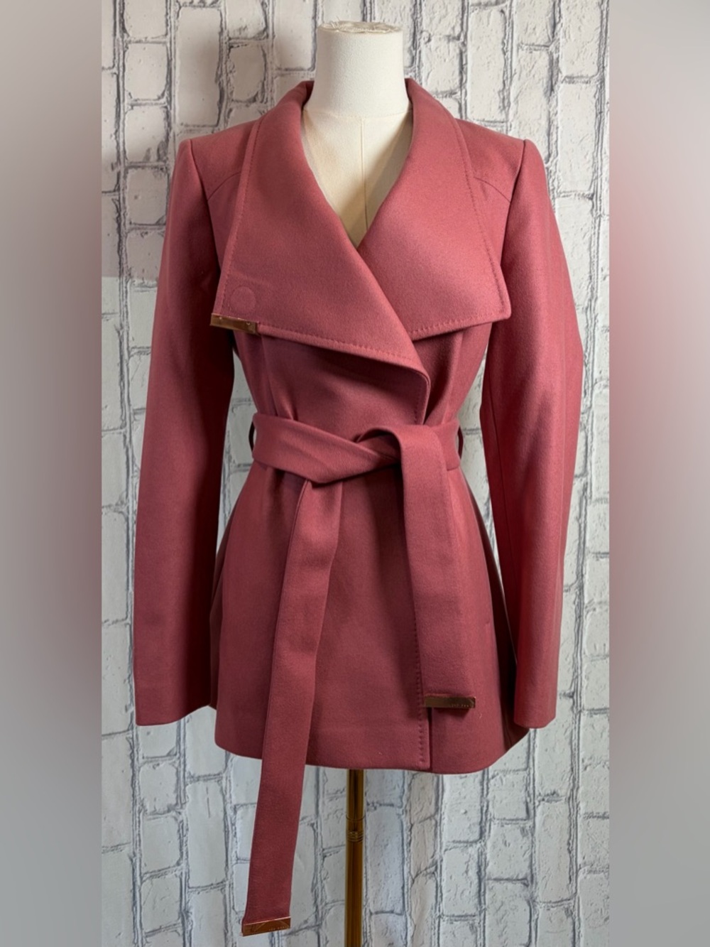 Ted Becker Size:2 Women's Rose Pink Wrap Wool Belted Coat